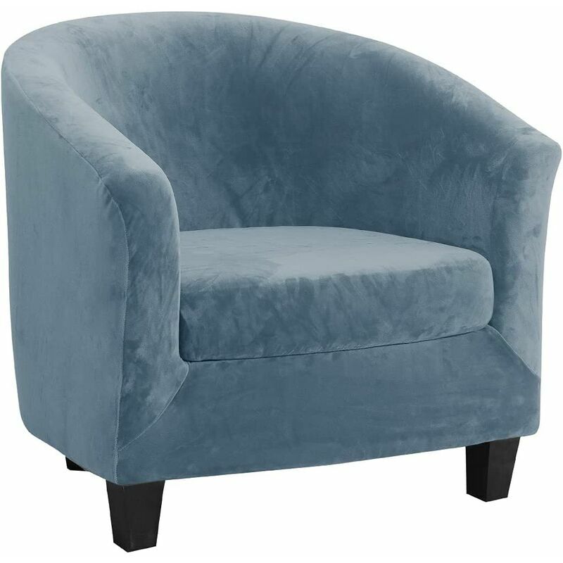 Juego de dos piezas de funda de terciopelo para sillón, elástica, para sala de estar, con funda de cojín (azul grisáceo)