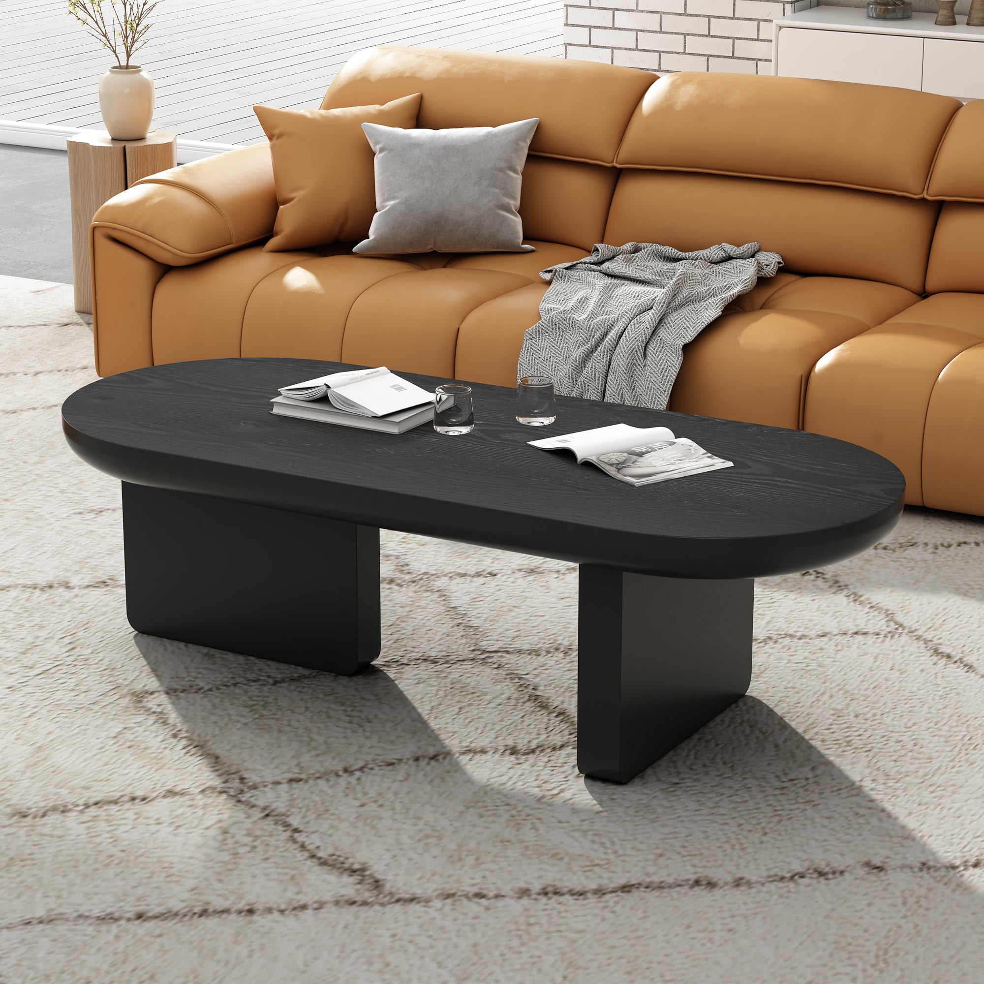 Stolik kawowy owalny, stolik pomocniczy - 119,7 x 49,8 x 35,5 cm - MDF - Czarny - 4