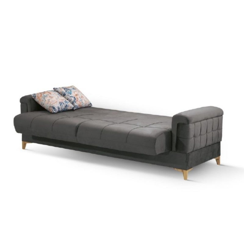 Sofá cama de tres plazas con contenedor KEMER en madera y tejido Gris Oscuro 219x99x h87 cm - 3
