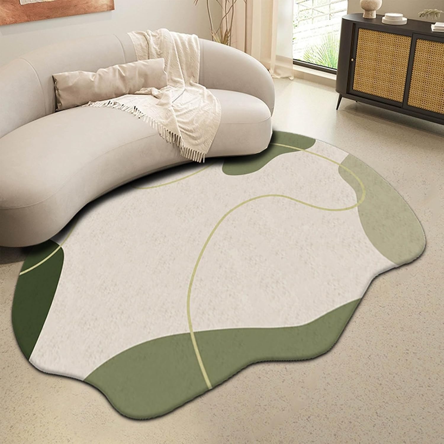 Covor modern oval neregulat 60x90 cm, moale, geometric, pentru living si dormitor