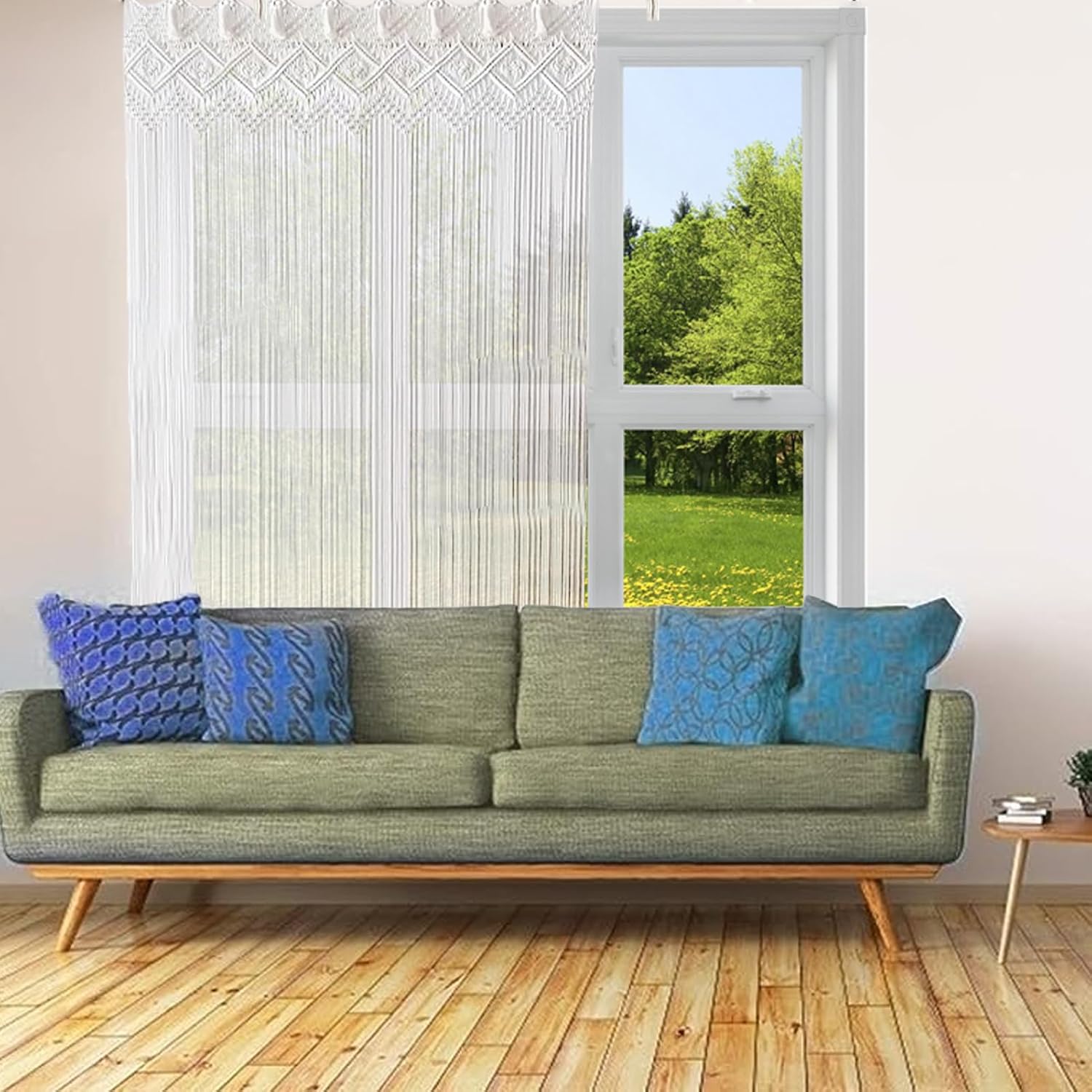 Rideau Mural en Macramé Tissé Moyen - Séparateur de Pièce, Pour Porte et Fenêtre - Coton - 2