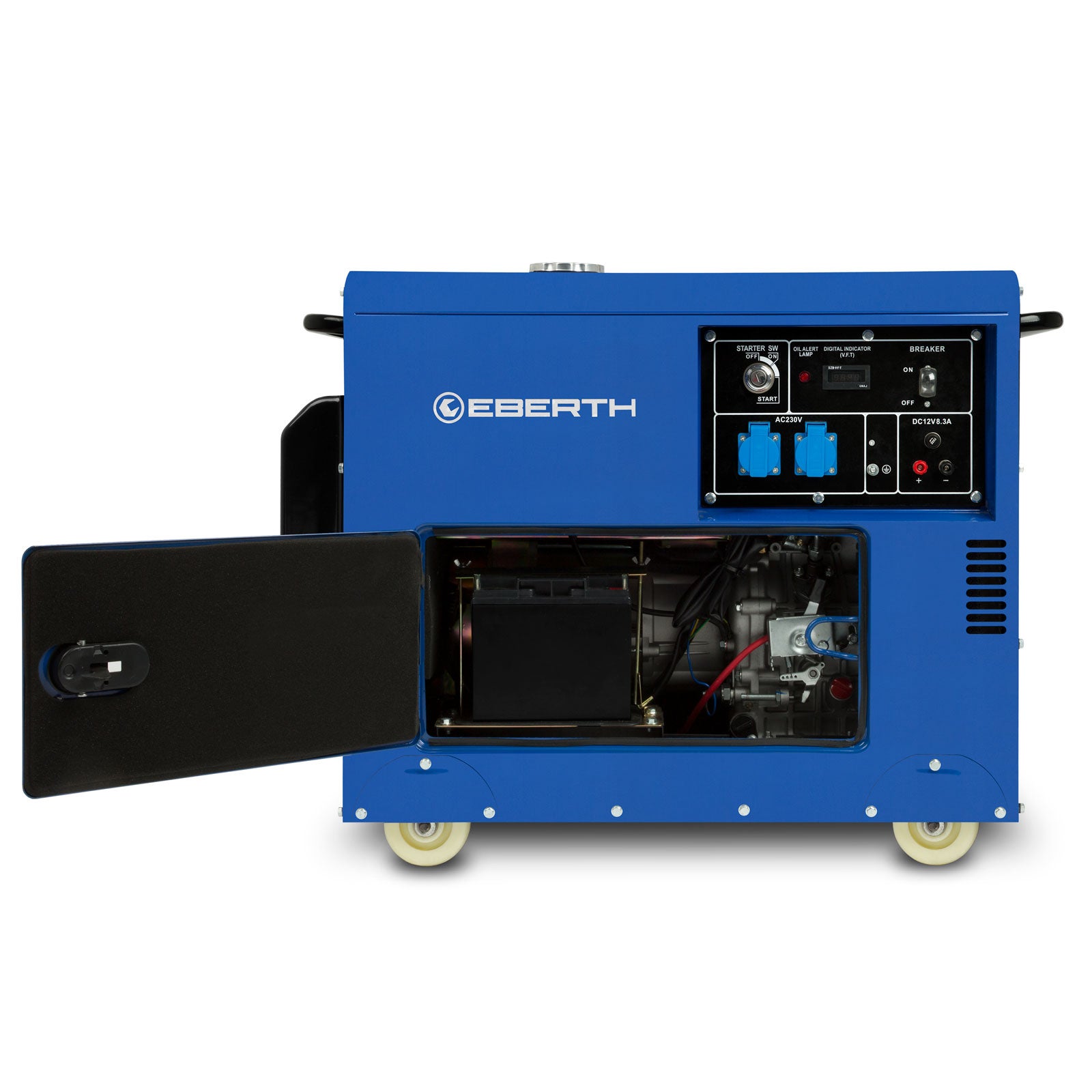 EBERTH 5000 Watt Groupe Electrogene Diesel 10 CV, 4 Temps, Démarreur électrique, 2x 230V, 1x 12V - 3