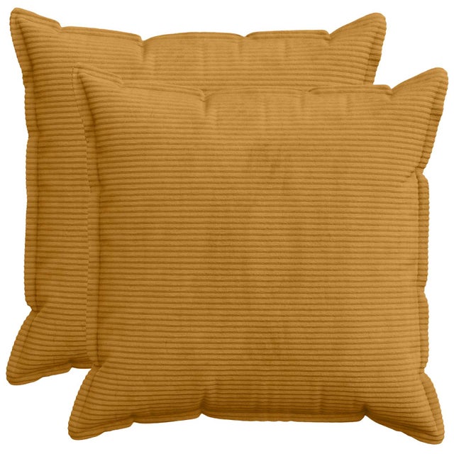 Housse de coussin, 2 pièces, en velours côtelé jaune, pour le salon, 60 × 60 cm
