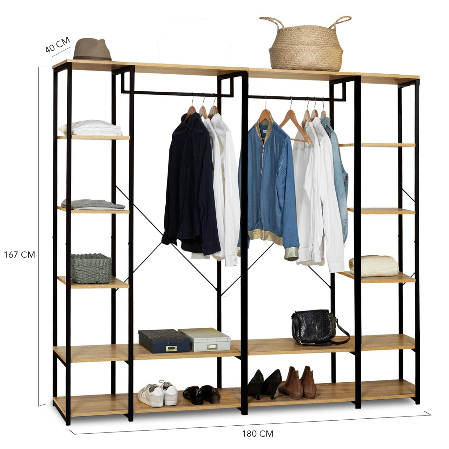 Dressing modulable double penderie étagère L. 180 cm DETROIT design industriel - 5