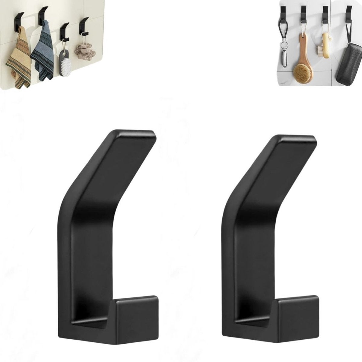 2 cârlige autoadezive pentru prosoape/pălării, potrivite pentru bucătării, băi, uși, dulapuri, holuri (2*7cm, negru)