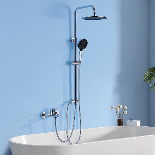 Auralum max Colonne de Douche sans Mitigeur, Douche pluie 250 mm, Douchette à 4 Modes, Ensemble de Douche Réglable en Hauteur, Chromé
