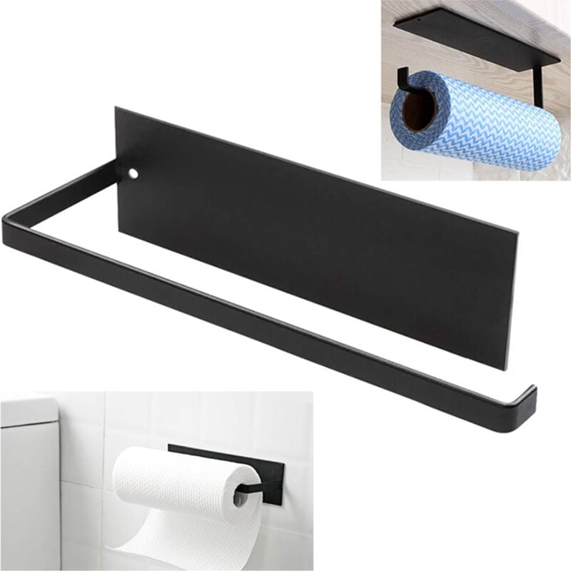 Porta asciugamani di carta multifunzionale non perforato porta rotolo di carta da cucina gancio di carta creativa di pellicola trasparente scaffale di carta asciugamano Rack di stoccaggio (bianco