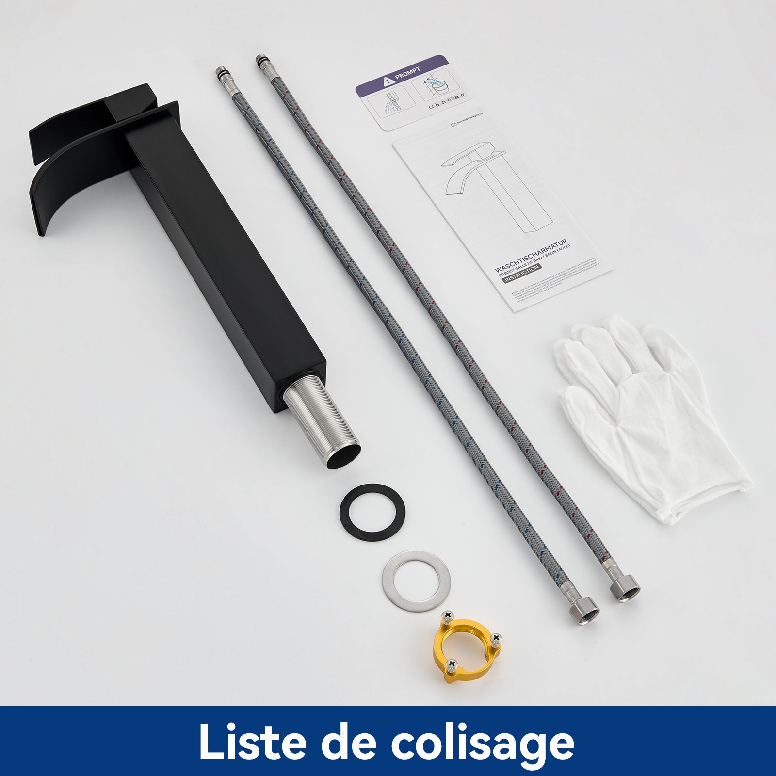 Robinet salle bain noir levier unique eau chaude/froide mitigeur lavabo robinet lavabo avec 2 tuyaux mitigeur salle de bain - 9