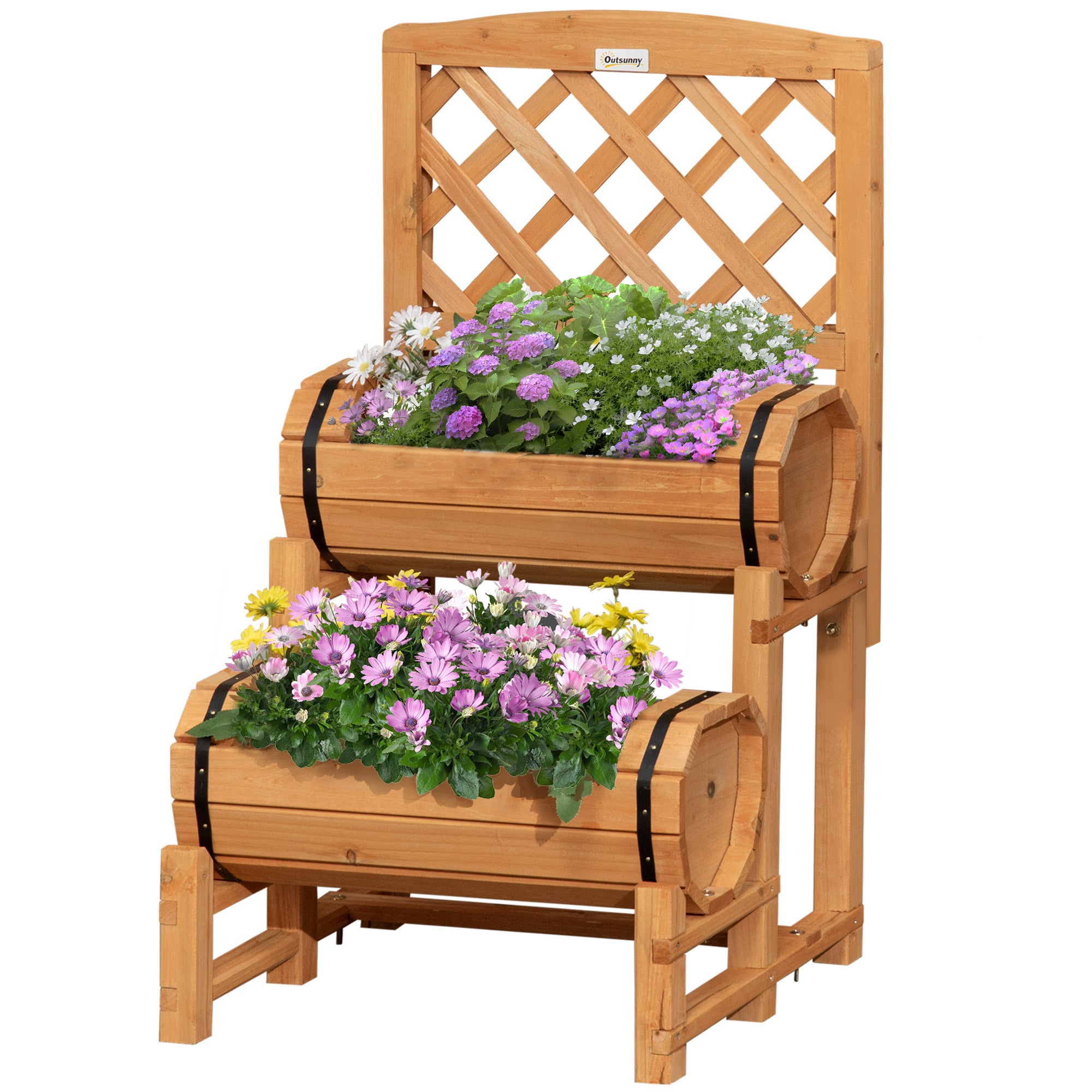 Outsunny Fioriera Rialzata A 3 Livelli 95x95x110 Cm In Legno Di Abete, Con Grigliato Per Piante Rampicanti E Tessuto Non Tessuto, Per Balcone E Giardino, Colore Marrone