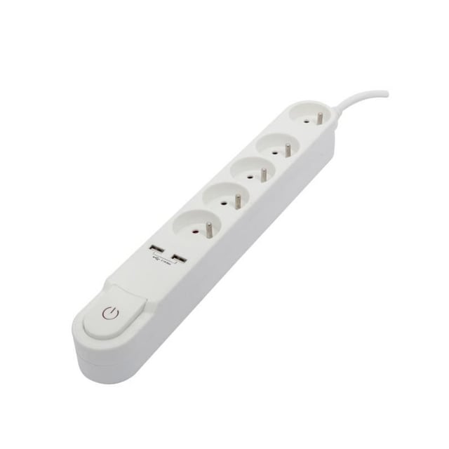 CHACON Bloc multiprise 5 prises 16 A avec interrupteur, 2 ports USB et cable 3 m HO5VV-F 3x1,5 mm2 noir