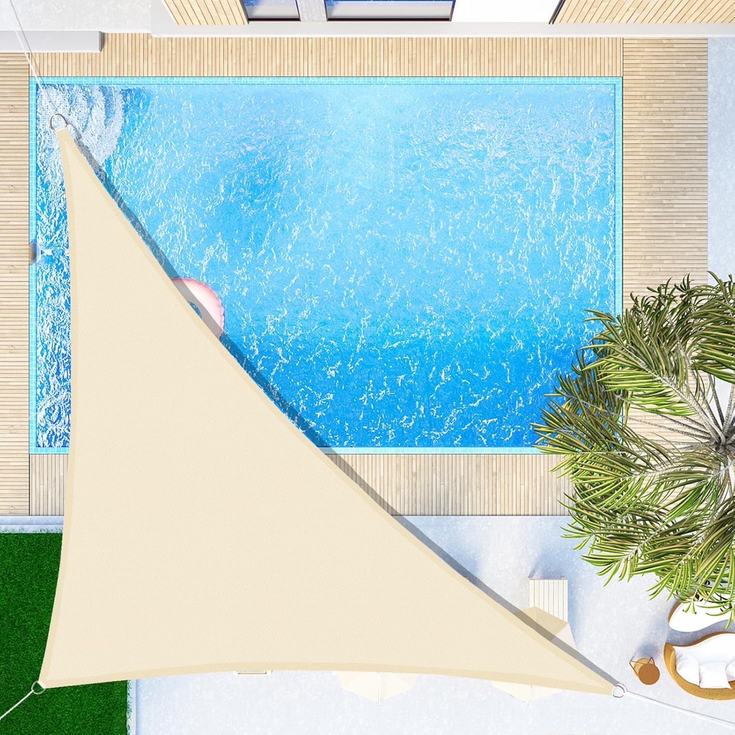 Żagiel przeciwsłoneczny trójkątny 3x3x4,3 m, wodoodporna tkanina zacieniająca, ochrona UV, odpowiedni do ogrodu, tarasu, balkonu, beżowy