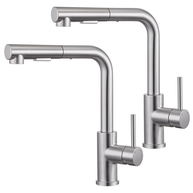 LOVHAUS Zestaw 2 Baterii Kuchennych Wysuwanych, Baterie Zlewozmywakowe Obrotowe 360°, Bateria Kuchenna Z 2 Typami Strumienia