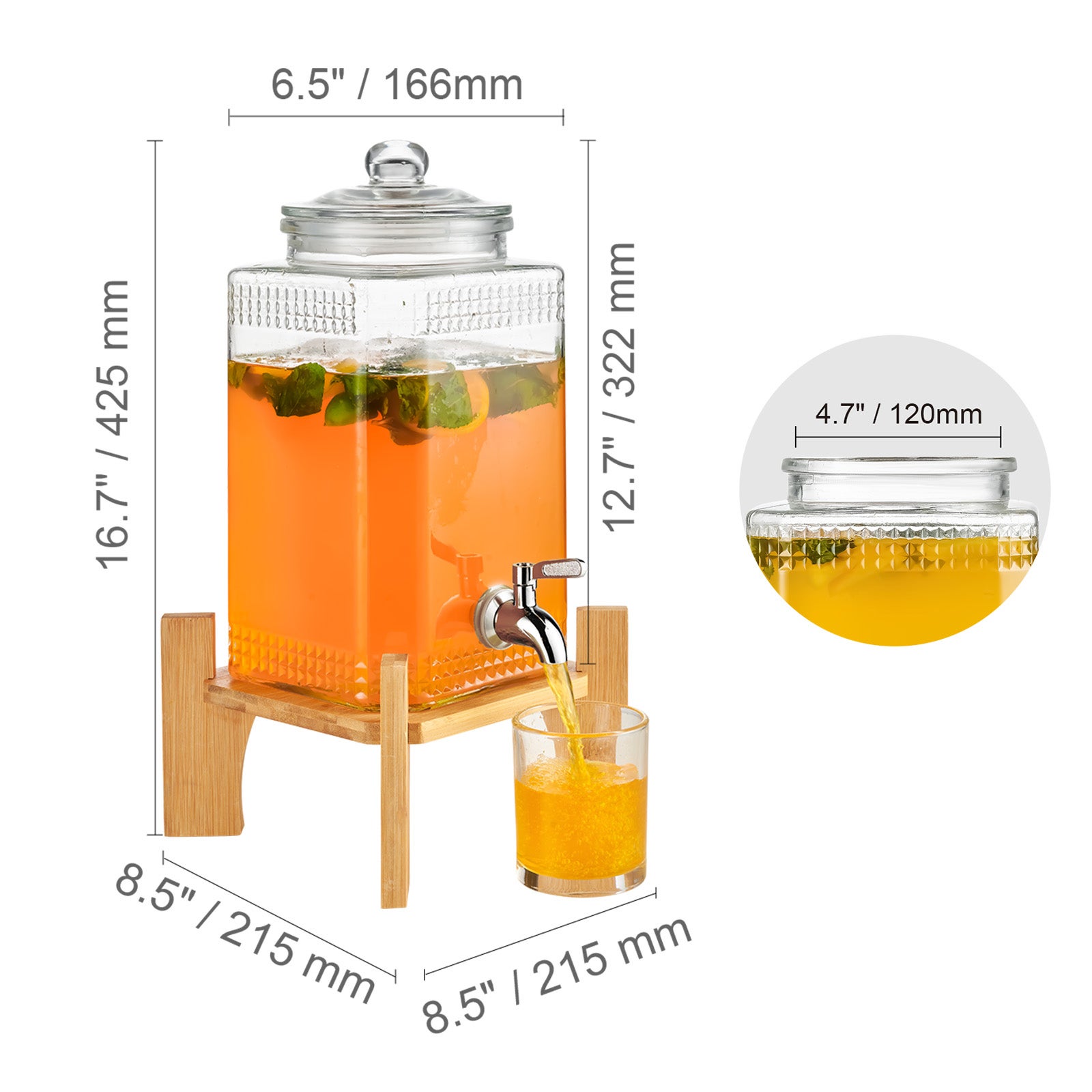 Distributeur De Boissons En Verre 2,5 Gallons Avec Robinet En Acier Inoxydable Sur Support En