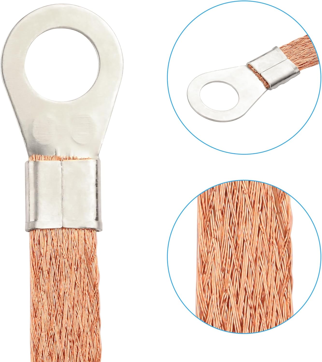 Paquete de 10 tiras de puesta a tierra de cobre para la conexión a tierra de bandejas de cables y cajas de distribución, 200 mm - 5