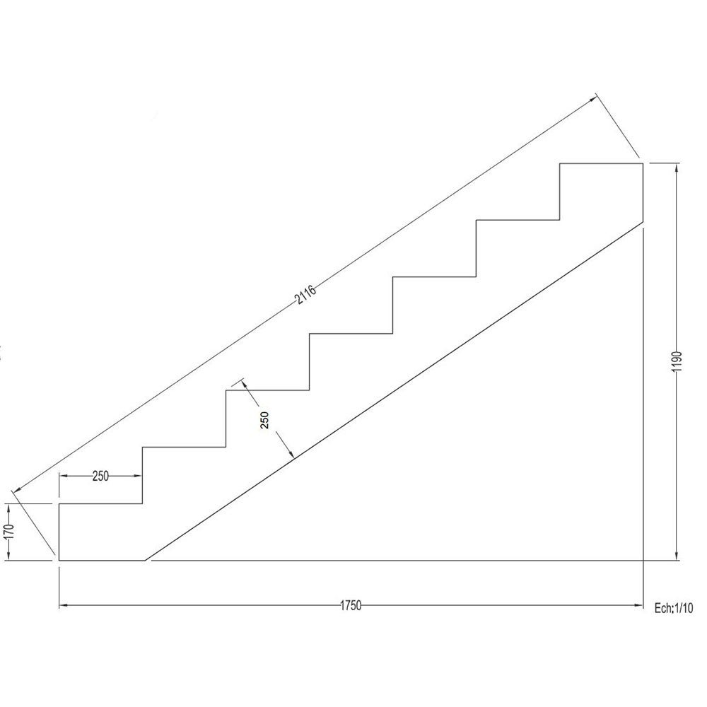 Escalier Bois Exterieur - 7 Marches - Largeur = 80cm - Marches découpables - Sans Contremarches - Pin du Nord - Traité Autoclave - 6