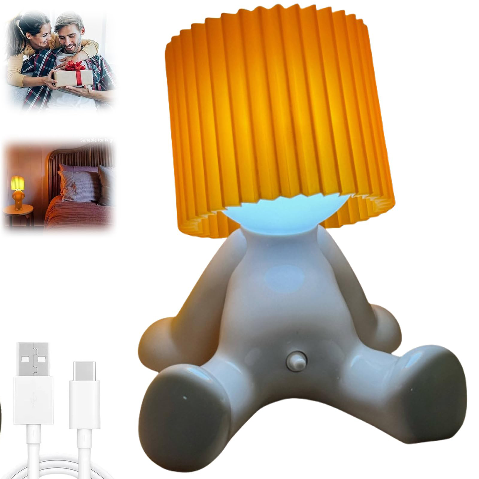 Lampa stołowa Shy Boy, ładowalna lampka nocna, zabawna lampa stołowa LED, ciepłe światło, prezent dla rodziny i przyjaciół (pomarańczowa)