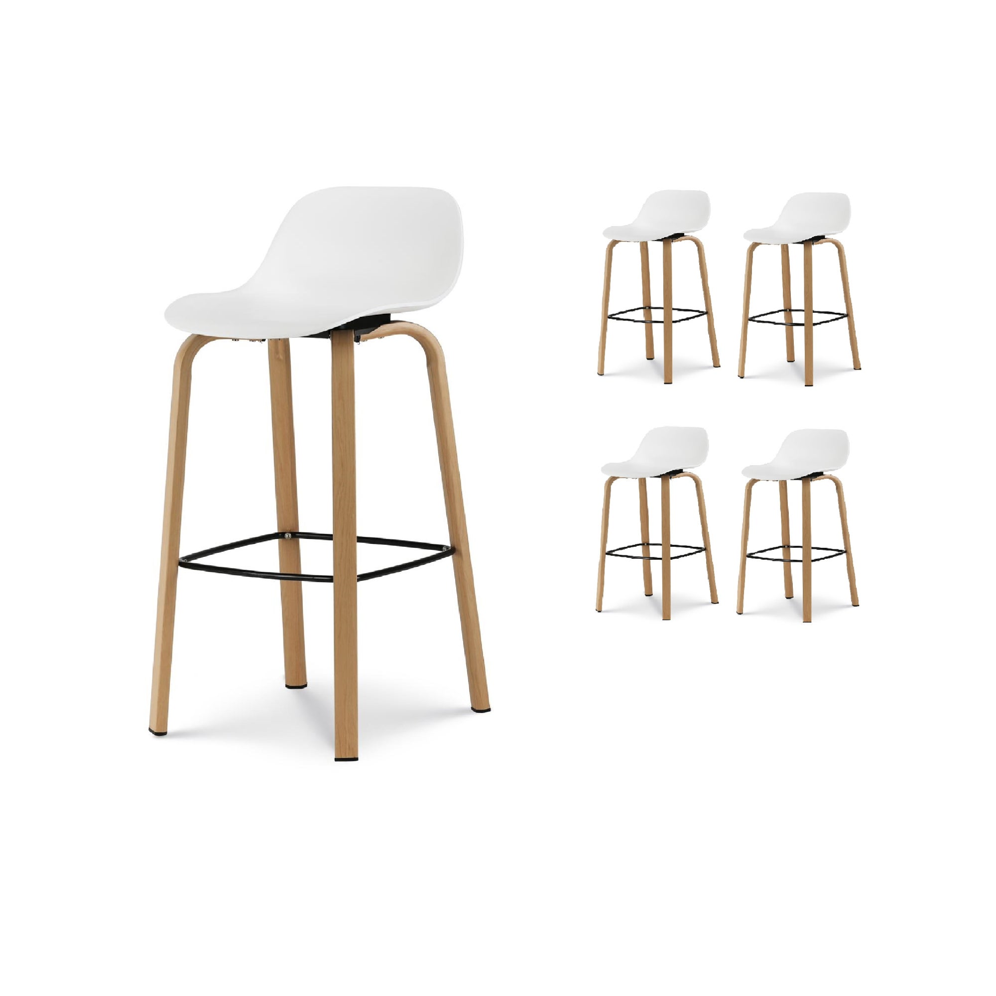 KOSMI - Lot de 4 tabourets de bar blanc style scandinave avec pieds ...