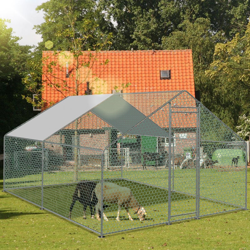 Galinheiro Galinheiro Aço galvanizado com rede com zona coberta com fechadura Galinheiro para pequenos animais 3 x 4 x 2 m 12m² - 8