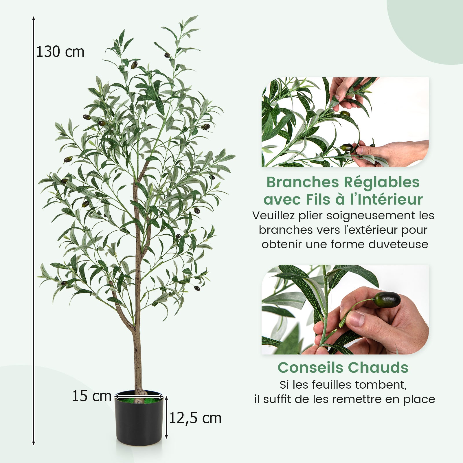 Arbre Artificiel d'olive de 130 cm en Pot, Fausses Plantes avec Fruits Réalistes Plantes Vertes, Décorations Plantes Modernes pour Maison Bureau - 3
