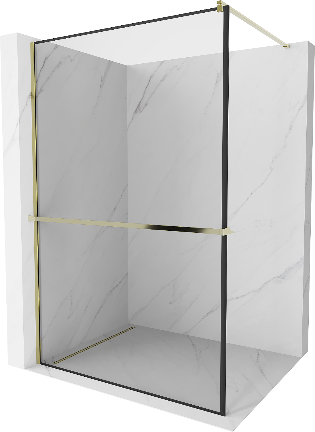 Mexen Kioto+ ścianka prysznicowa z półką Walk-in 70 x 200 cm, czarna ramka, złota - 800-070-121-50-70