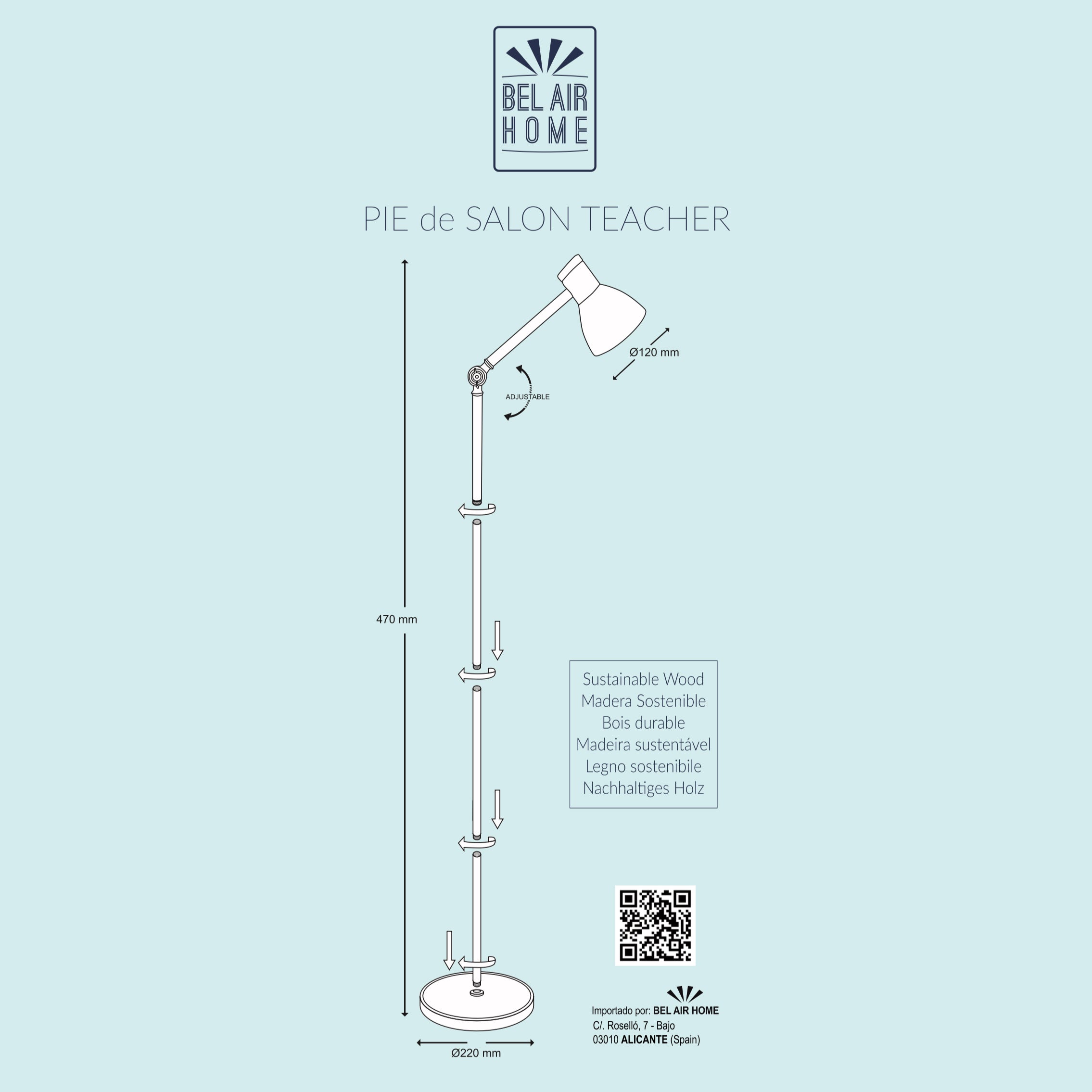 TEACHER Lampadaire, hauteur 155 cm, douille E-27 - 5