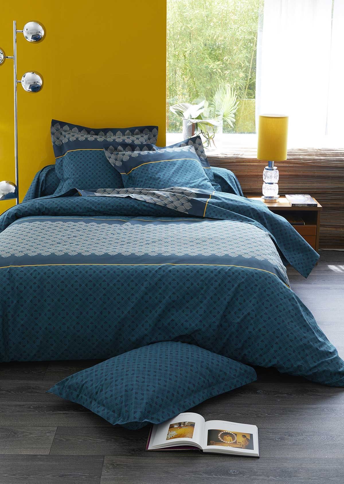 Parure de Couette "Art Déco" - Bleu - 260x240 cm - Coton | Leroy Merlin