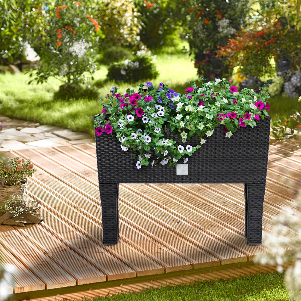 Jardineira alta retangular de 30 litros com auto-irrigação, cor antracite, 60 x 25 x 46 cm com pés - 3