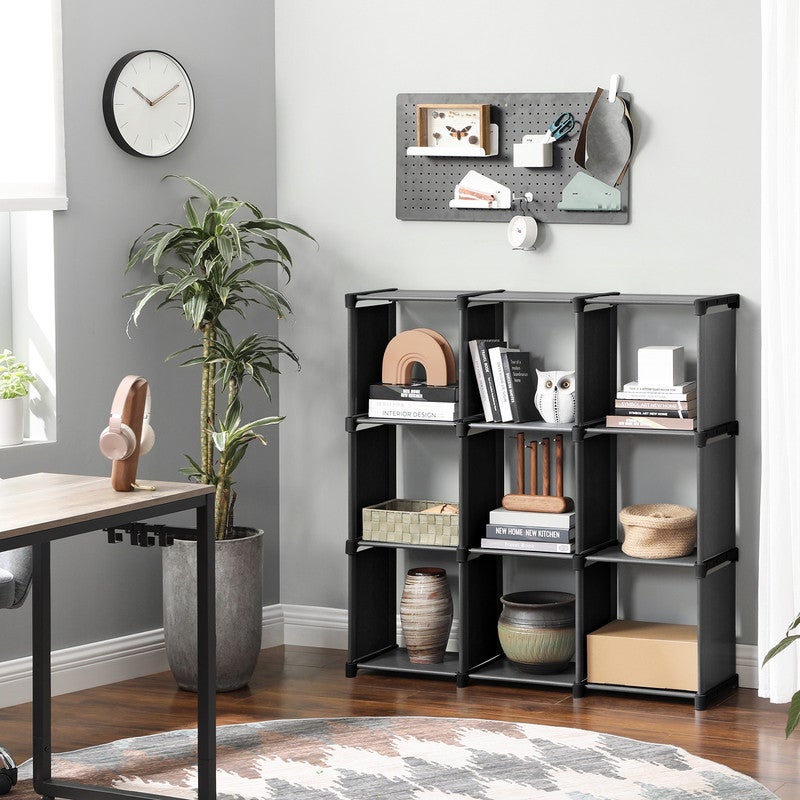 Étagère de Rangement à 9 Compartiments, Bibliothèque, 30 x 110 x 110 cm, Organiseur pour Salon, Chambre, Salle de Bain, avec Marteau, Noir - 2