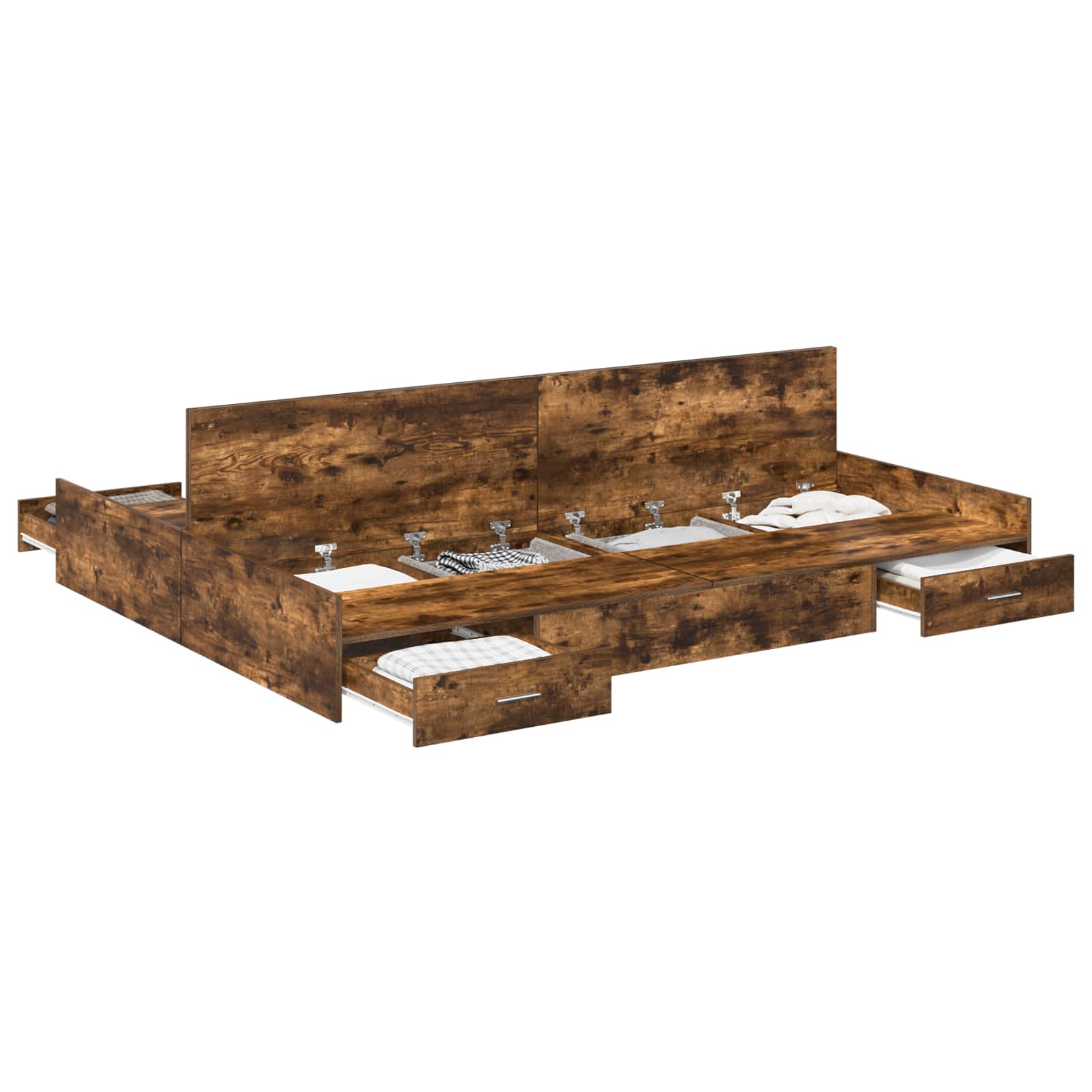 Cadre de lit avec rangement et tiroir, chêne fumé, pour la chambre, 150 × 200 cm - 2