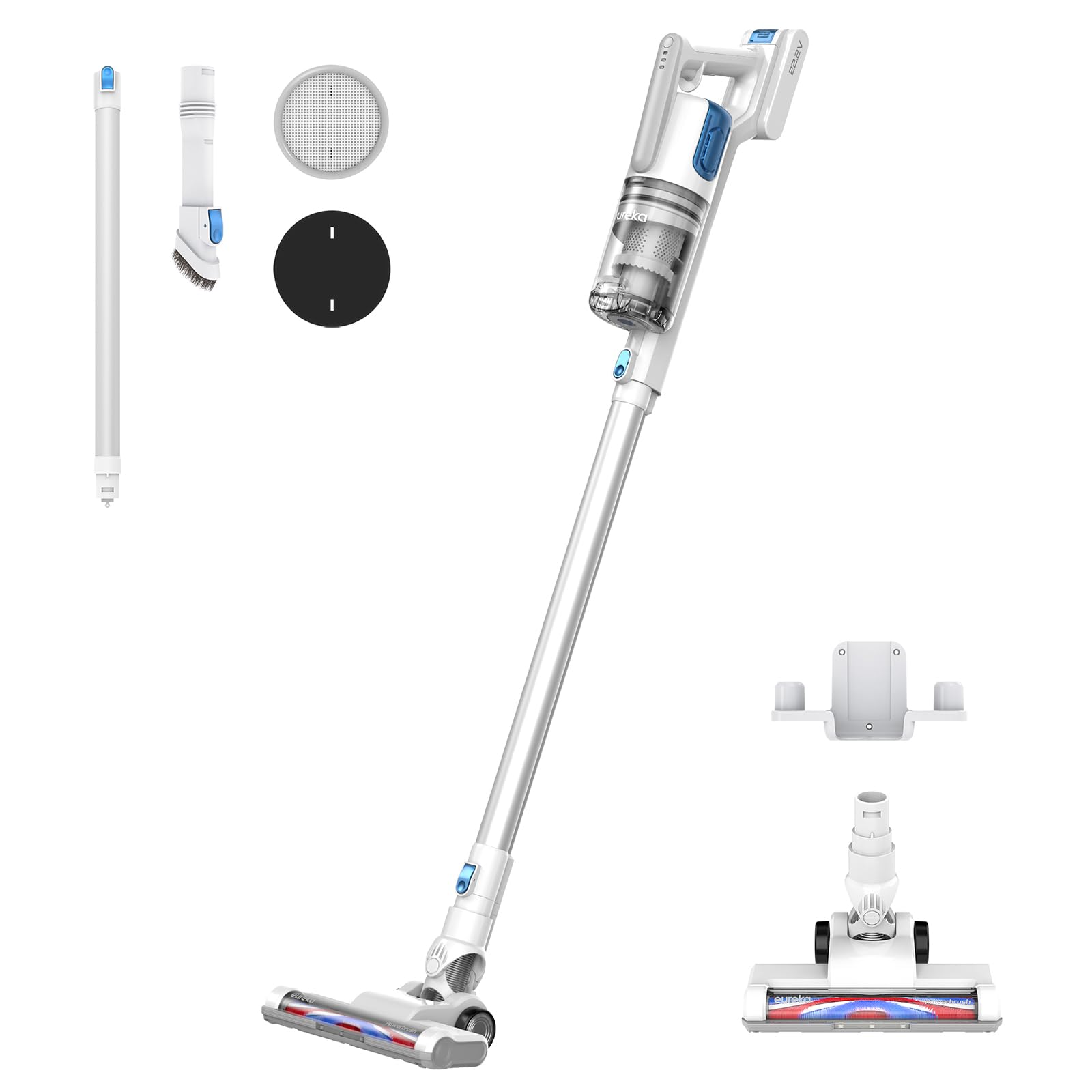 Generico Aspirapolvere Senza Fili Potente, Scopa Elettrica in Piedi da Sola, Autonomia 45 Minuti Dust Cup Grande 1,2L, Filtro HEPA Spazzola a LED per tappeti e peli di Animali