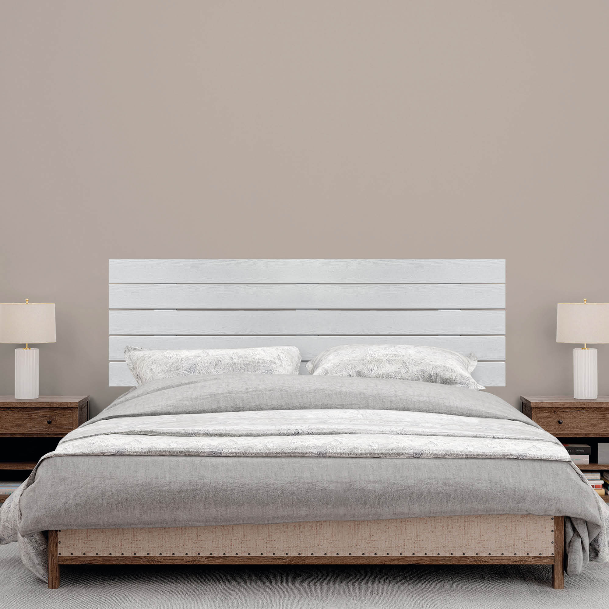 DHOME Cabecero de Madera reciclada DM Estilo Palet Horizontal Cama Palets Herrajes incluidos (135cm, Blanco Madera) - 4