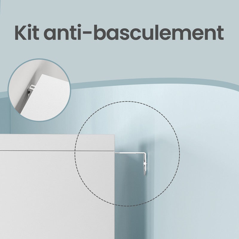 Meuble sous Lavabo, 3 Tiroirs Latéraux, 2 Cases Derrière la Porte, avec Pieds, 30 x 70 x 64 cm, Blanc Nuage - 4