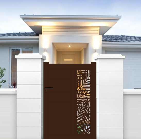 Portillon aluminium découpe laser en kit dimensions L.1000 (entre piliers) x H.1500 mm Couleurs Marron (RAL 1247) - 2