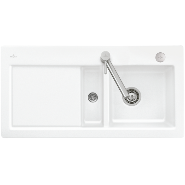 Evier 1 bac et demi VILLEROY ET BOCH Subway Pure 60 100 x 51 égouttoir à gauche céramique sans vidage blanc