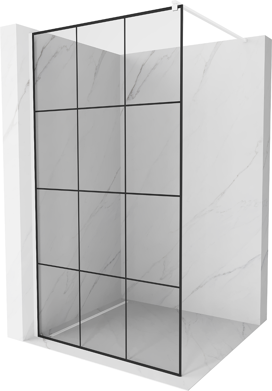 Mexen Kioto ścianka prysznicowa Walk-in 120 x 200 cm, czarna kratka 8 mm, biała - 800-120-101-20-77