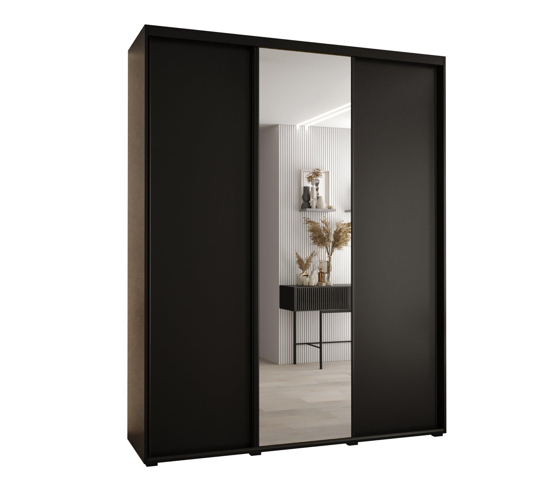 Szafa przesuwna z lustrem wysoka Davos 3 200 x 45 x 235,2 cm czarny + czarny + u. czarny - Abiks Meble