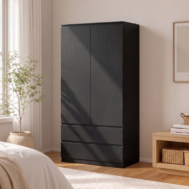 Armoire de chambre,rangement vêtements avec tringle et tiroirs,panneau MDF,90x50x180cm,style moderne minimaliste