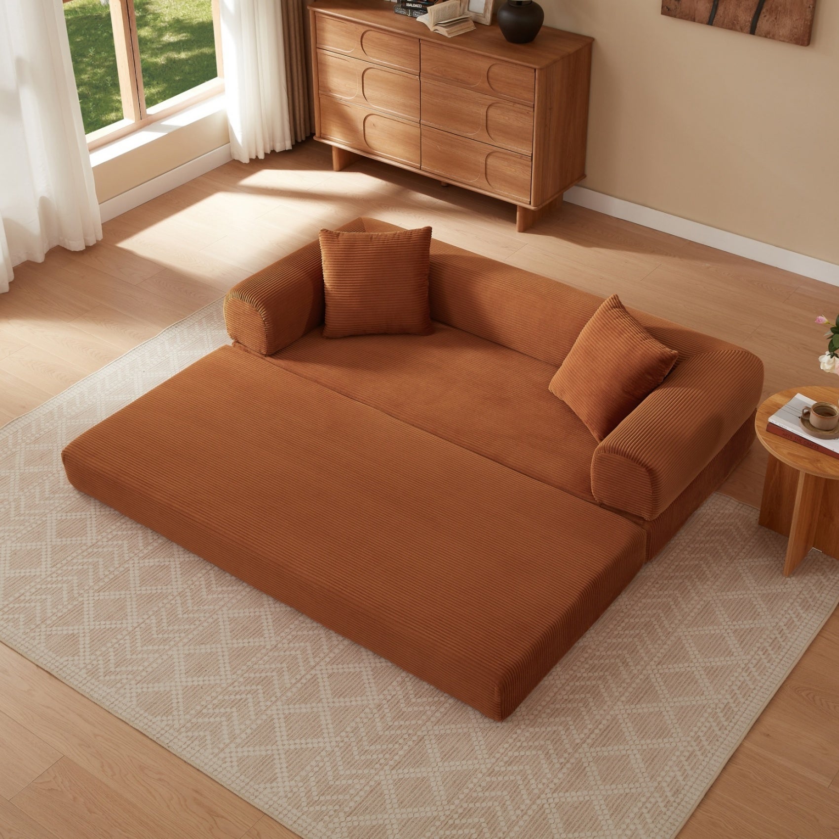 Canapé combiné sans ossature, canapé-lit convertible en lit, canapé de sol tatami, canapé pliable, couleur terracotta - 5