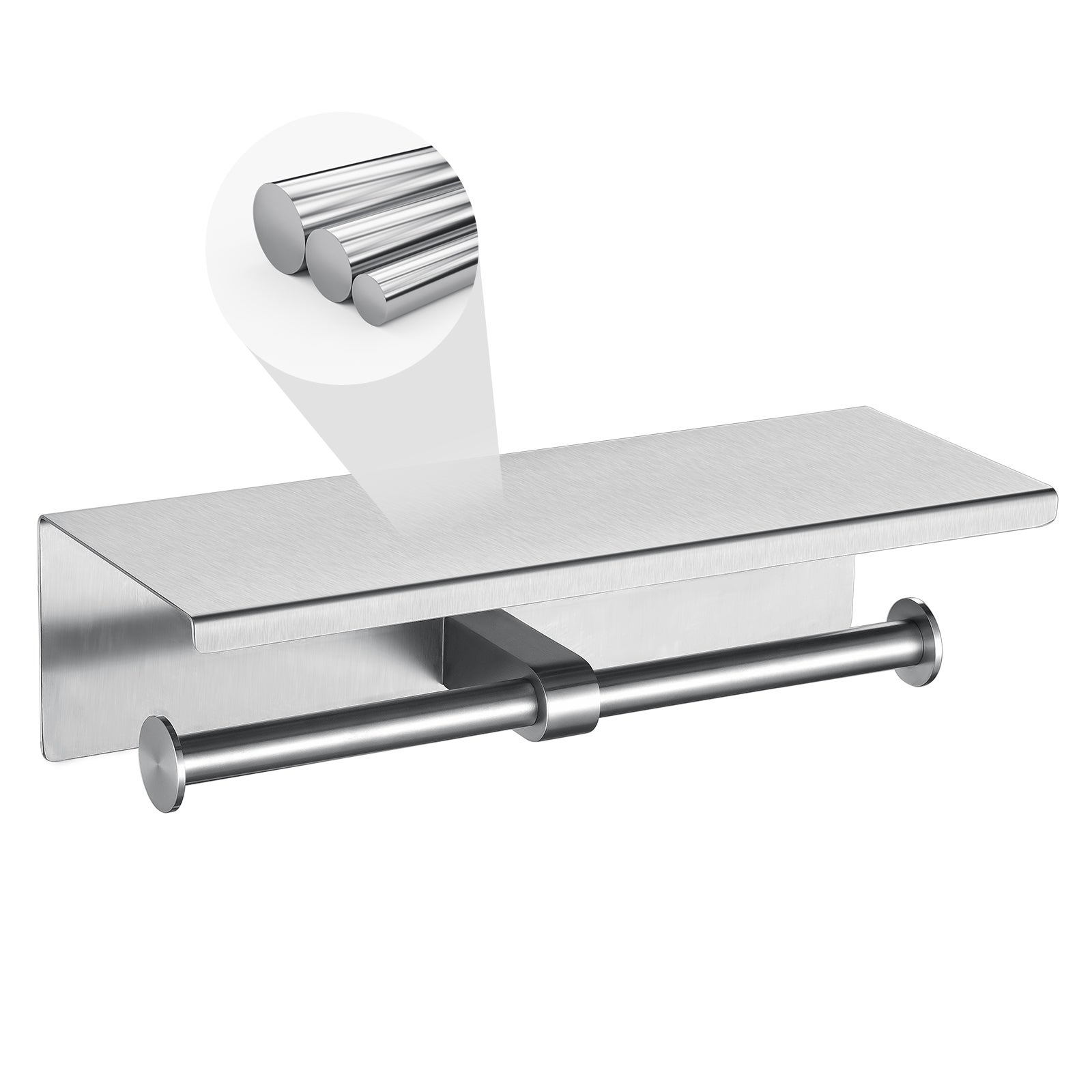 Portarrollos de papel higiénico con estante cepillado. Portarrollos de papel higiénico de acero inoxidable. Estante. - 2