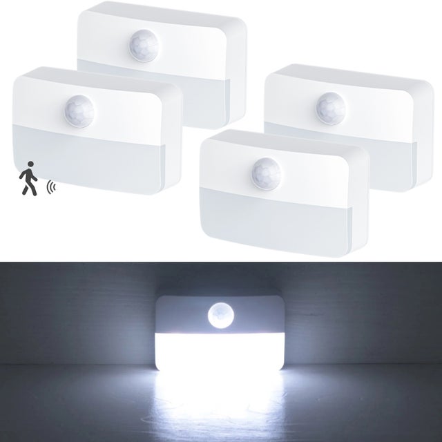 4 lampki LED z czujnikiem ruchu, automatyczne włączanie/wyłączanie, wewnętrzna lampka nocna, lampki schodowe, lampki do sypialni, ciepła biel