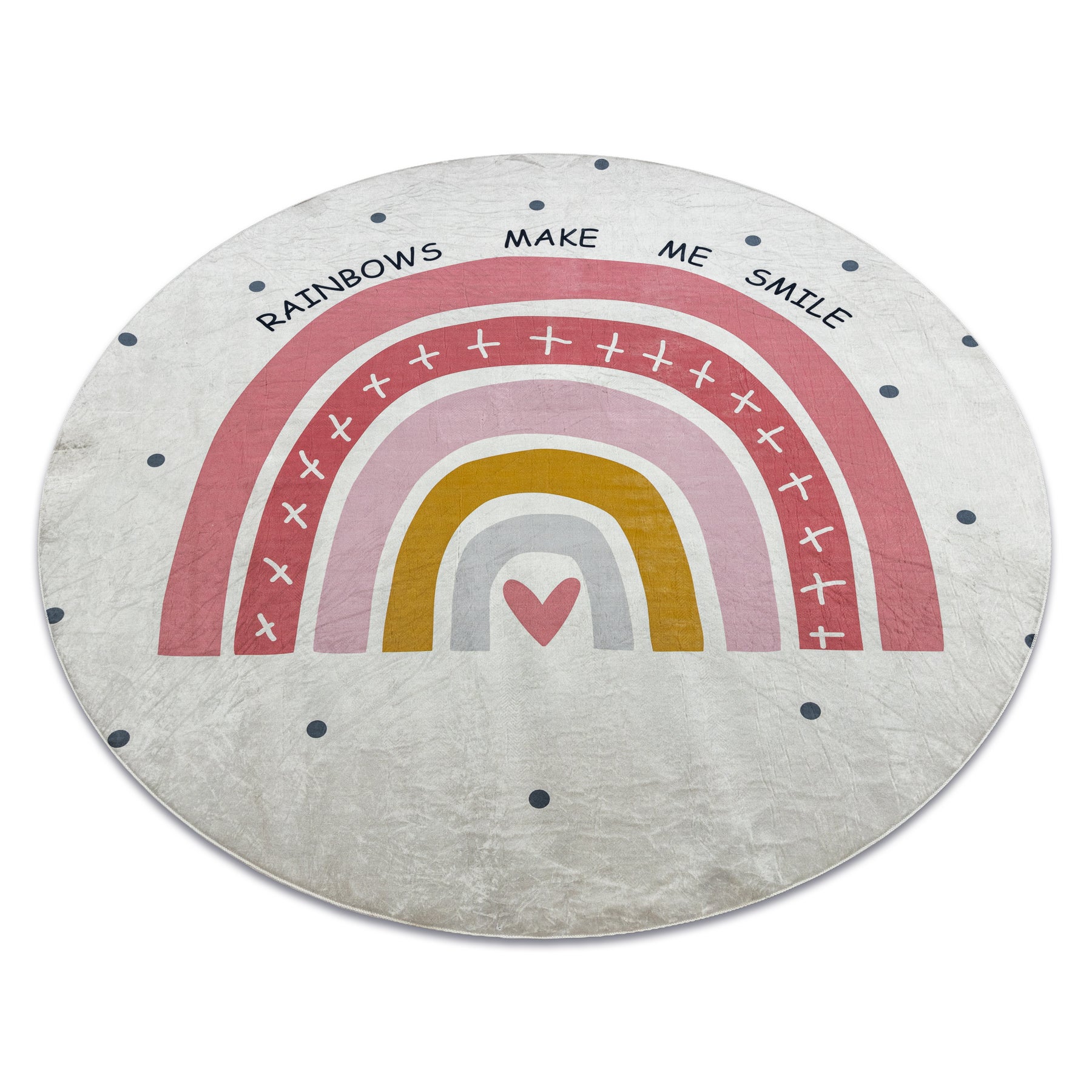 Dywan do prania BAMBINO 47810 koło Tęcza, kropki dla dzieci, antypoślizgowy - biały / różowy koło 120 cm