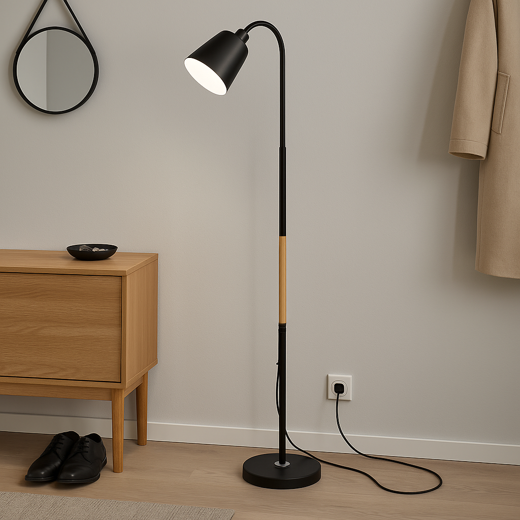 Lampa podłogowa stojąca E27 LED Koko 145cm IP20 czarna stal drewno MasterLED - 2