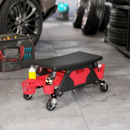 Pack De 2 Taburetes Rodantes De Taller TECPO Con Capacidad 135kg Y Estante Portaherramientas