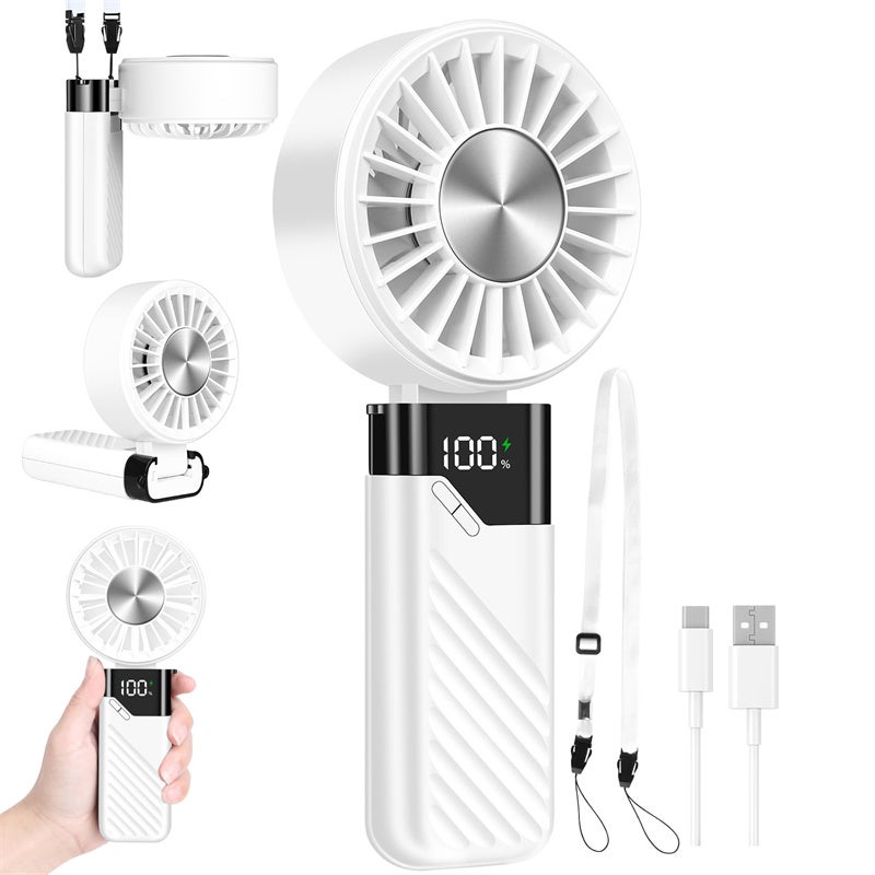 Przenośny wentylator USB, bateria 5000 mAh, mini wentylator elektryczny, ładowany przez USB, wentylator stołowy, 5 prędkości do biura