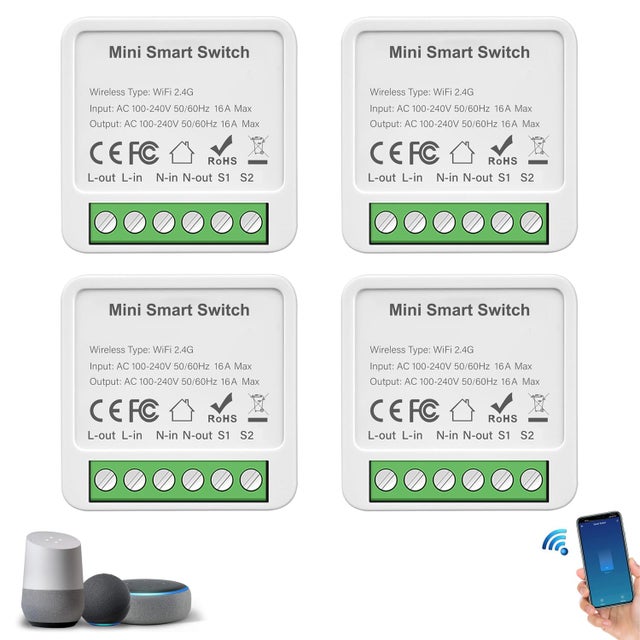 Modulo interruttore intelligente WiFi, mini relè intelligente, controllo vocale, funzione timer (Tuya 1 gang, confezione da 4)