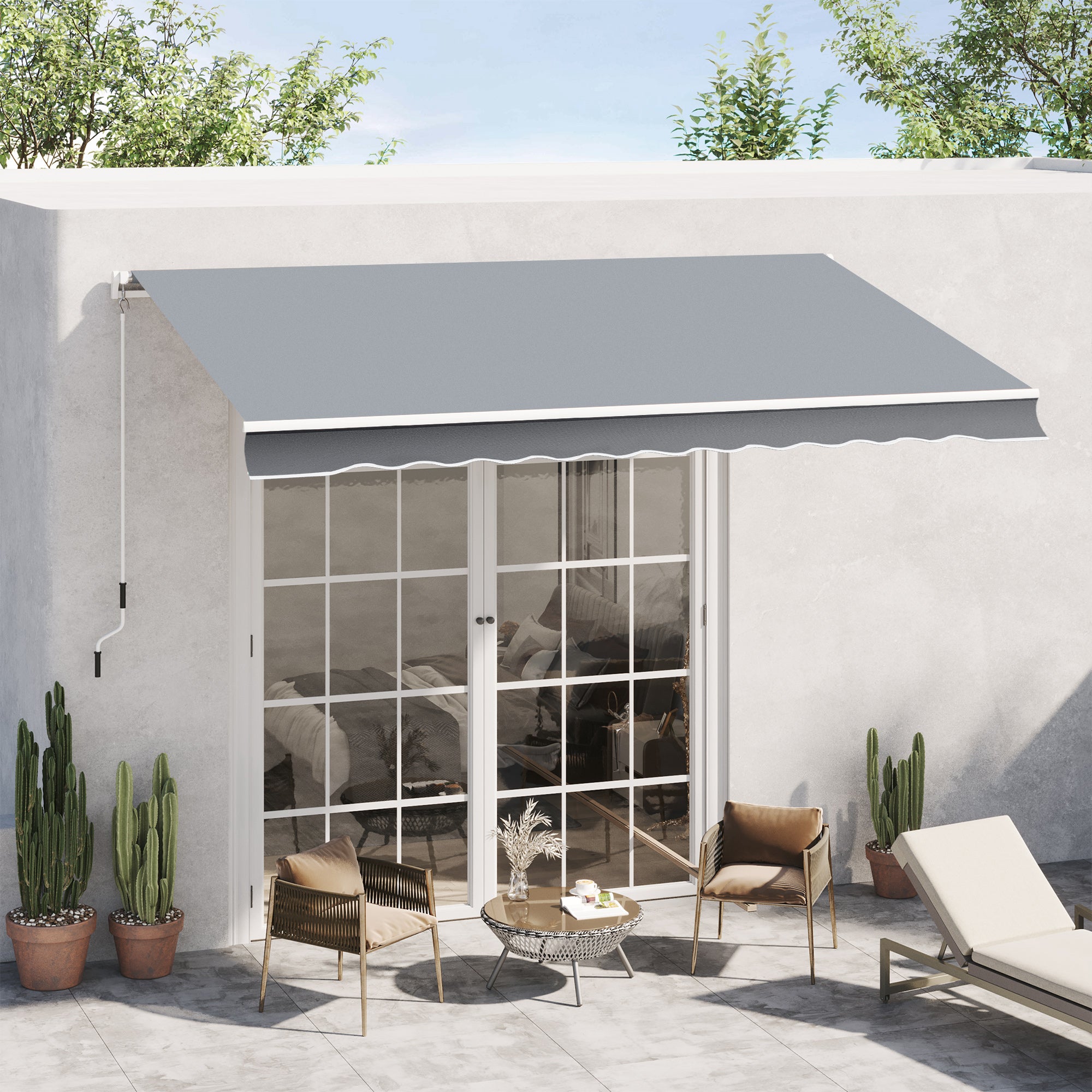 Outsunny Tenda Retrattile Manuale 3x2,5 M Con Luci LED Solari | Protezione UV50+ | Alluminio Crema