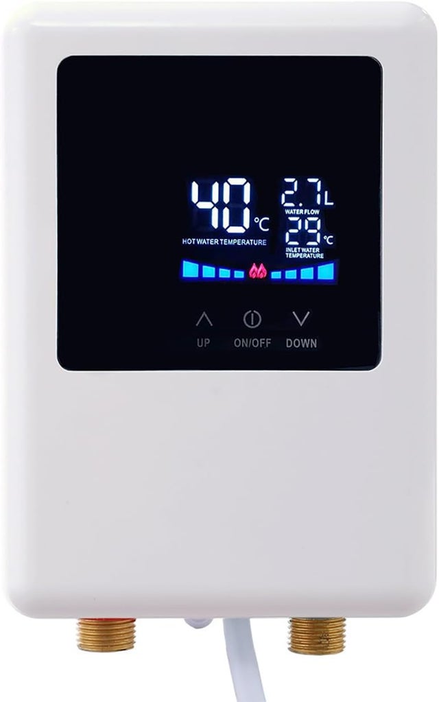 Aquecedor de água elétrico sem tanque, 220 V, 5500 W, instantâneo, com conversor Fahrenheit/Celsius.