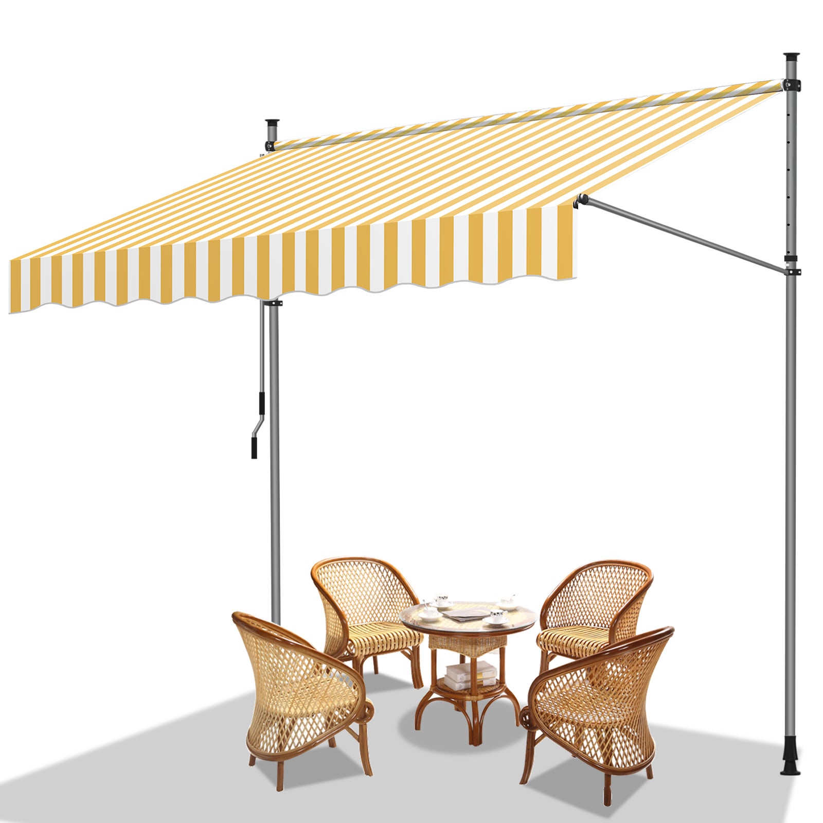 Toldo para balcón toldo retráctil manual toldo para balcón con manivela resistente a los rayos uv amarillo blanco 2m