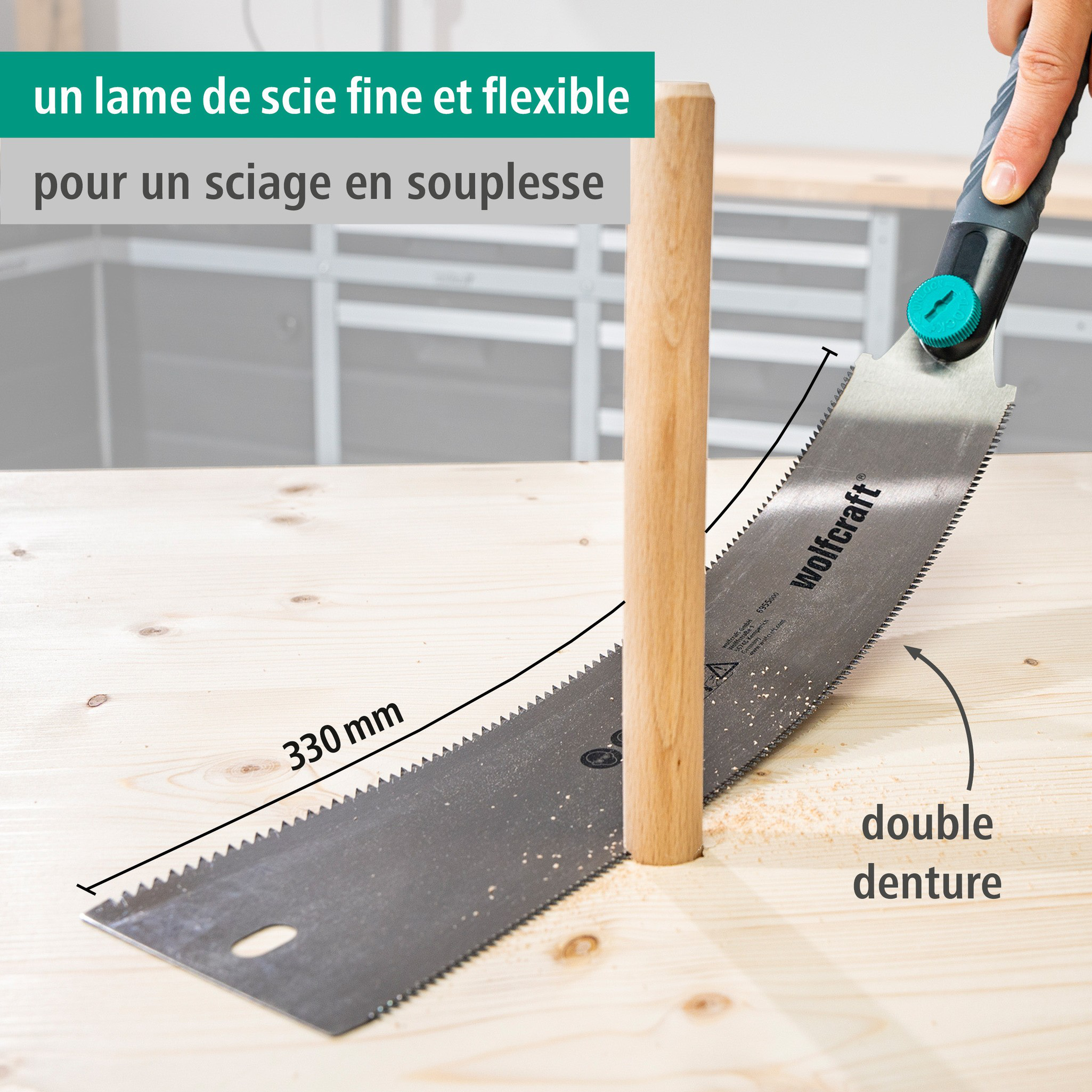Scie Japonaise - Lame de 330 mm en Acier Inoxydable - Pour Bois, Plinthes, Tuyau en Plastiques - wolfcraft 6955000 - 2