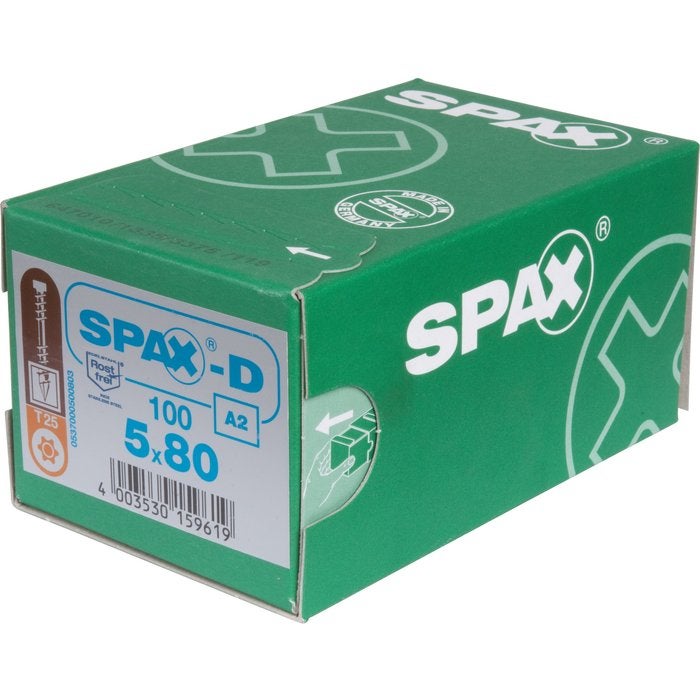 Vis terrasse - SPAX - Autoperceuse - Spécial caillebotis - Tête cylindrique - Inox A2 - 5 x 70/32,50 mm - Boîte de 100 - 2